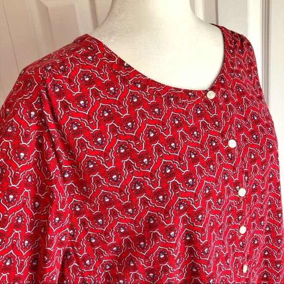 St. John's Bay Red Print Collarless Button Down Shirt 0X - Picture 3 of 12